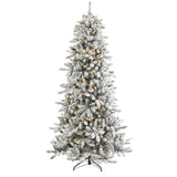 7.5’ Flocked Livingston Fir Artificial Christmas Tree with Pine Cones and 500 Warm LED Lights-Christmas Tree-Parc Decor