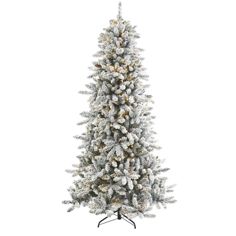 7.5’ Flocked Livingston Fir Artificial Christmas Tree with Pine Cones and 500 Warm LED Lights-Christmas Tree-Parc Decor