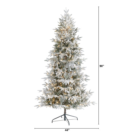 7.5’ Flocked Manchester Spruce Artificial Christmas Tree with 450 Lights and 949 Bendable Branches-Christmas Tree-Parc Decor