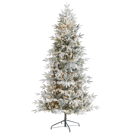 7.5’ Flocked Manchester Spruce Artificial Christmas Tree with 450 Lights and 949 Bendable Branches-Christmas Tree-Parc Decor
