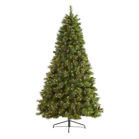 7.5’ Golden Tip Washington Pine Artificial Christmas Tree with 600 Clear Lights, Pine Cones and 1568 Bendable Branches-Christmas Tree-Parc Decor