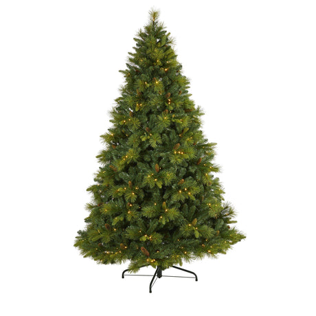 7.5’ North Carolina Mixed Pine Artificial Christmas Tree with 470 Warm White LED Lights, 1895 Bendable Branches and Pinecones-Christmas Tree-Parc Decor