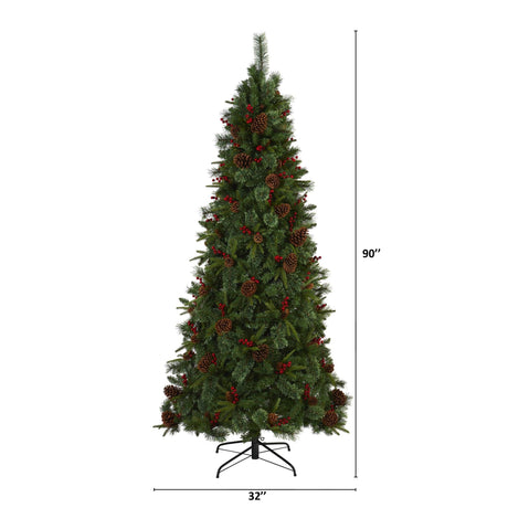 7.5’ Norway Mixed Pine Artificial Christmas Tree with 450 Clear LED Lights, Pine Cones and Berries-Christmas Tree-Parc Decor
