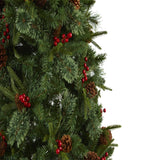 7.5’ Norway Mixed Pine Artificial Christmas Tree with 450 Clear LED Lights, Pine Cones and Berries-Christmas Tree-Parc Decor