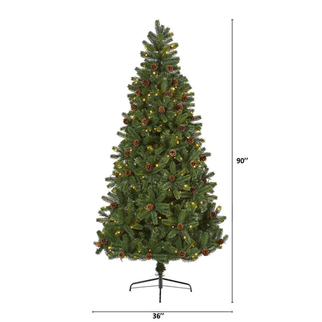 7.5' Rocky Mountain Spruce Artificial Christmas Tree with Pinecones and 400 Clear LED Lights-Christmas Tree-Parc Decor