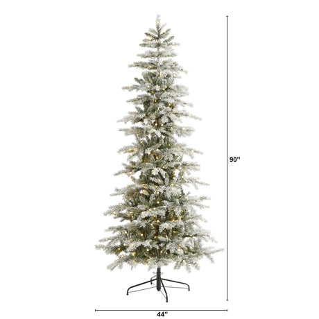 7.5’ Slim Flocked Nova Scotia Spruce Artificial Christmas Tree with 450 Warm White LED Lights and 909 Bendable Branches-Christmas Tree-Parc Decor