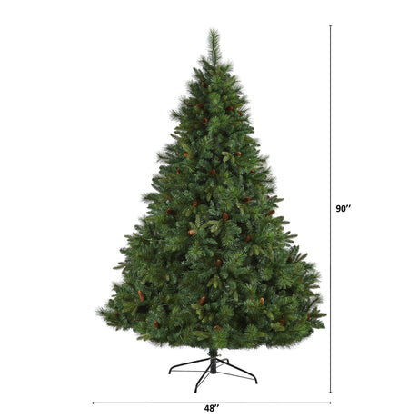 7.5’ West Virginia Full Bodied Mixed Pine Artificial Christmas Tree with 600 Clear LED Lights and Pine Cones-Christmas Tree-Parc Decor