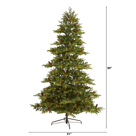 7.5’ Yukon Mountain Fir Artificial Christmas Tree with 600 Clear Lights, Pine Cones and 1740 Bendable Branches-Christmas Tree-Parc Decor