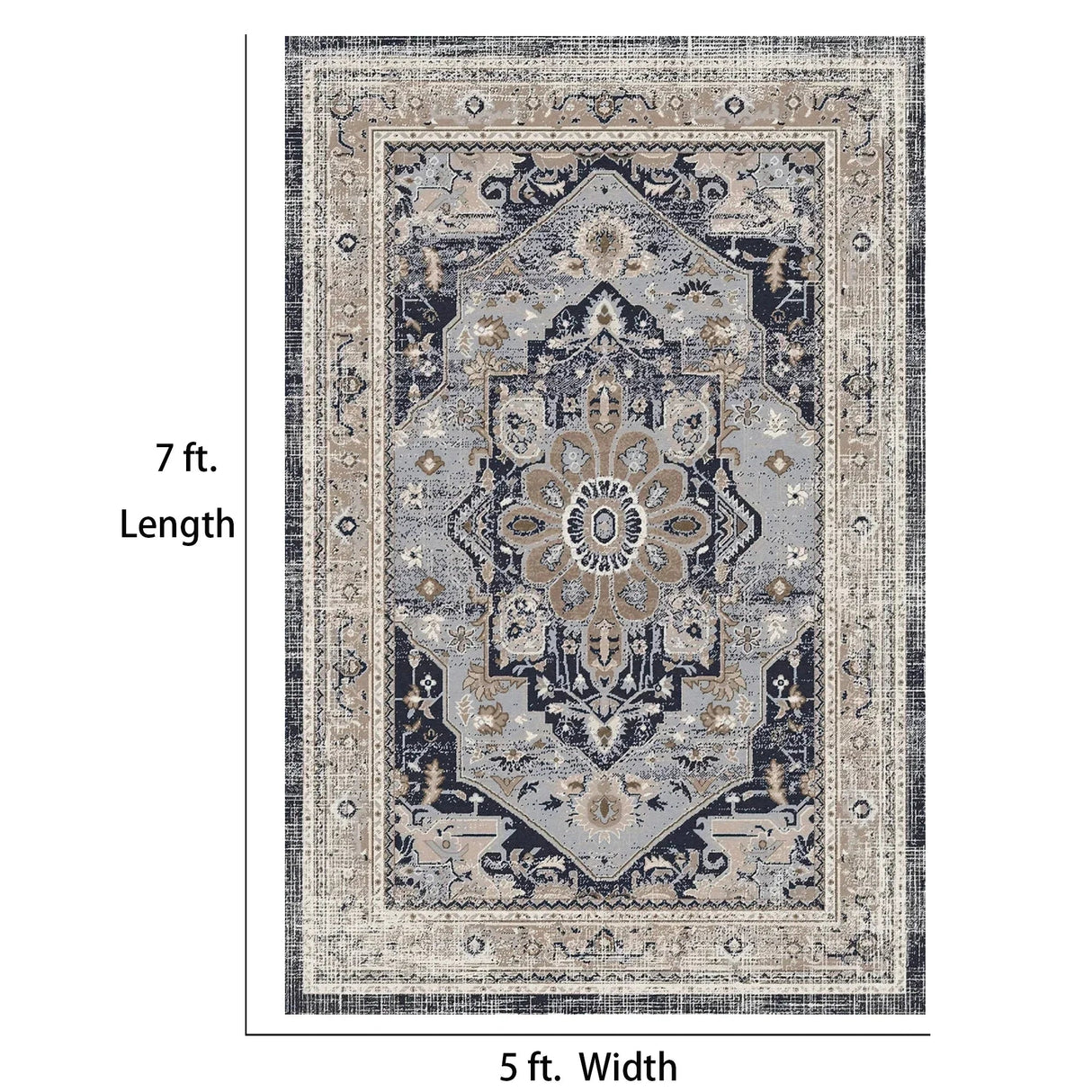 7ft x 5ft Vintage Indoor Non-Slip Washable Large Area Rugs for Bedroom Living Room