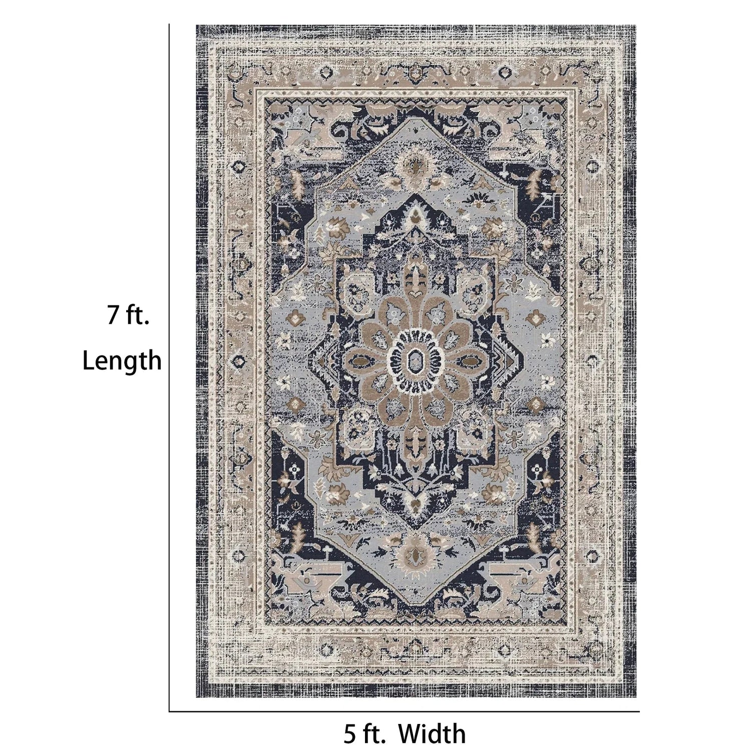 7ft x 5ft Vintage Indoor Non-Slip Washable Large Area Rugs for Bedroom Living Room