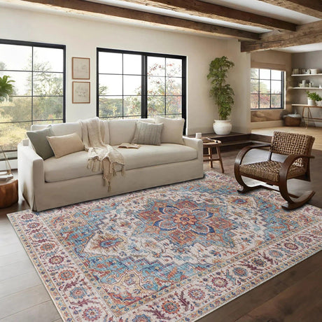 7ft x 5ft Vintage Indoor Non-Slip Washable Large Area Rugs for Bedroom Living Room
