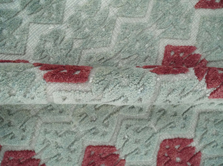 7x10 Hand Knotted Gray, Red and Blue Traditional Wool Rug