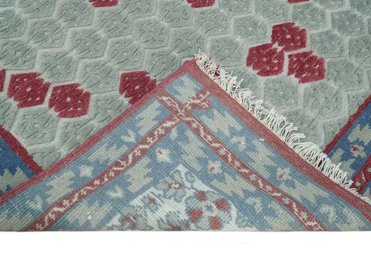7x10 Hand Knotted Gray, Red and Blue Traditional Wool Rug