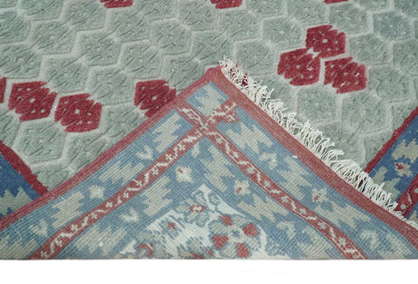 7x10 Hand Knotted Gray, Red and Blue Traditional Wool Rug