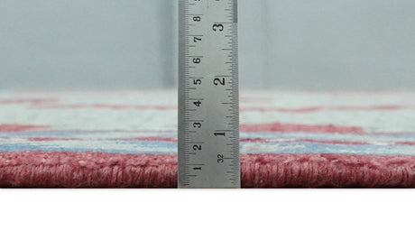 7x10 Hand Knotted Gray, Red and Blue Traditional Wool Rug