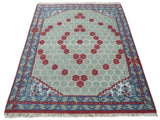 7x10 Hand Knotted Gray, Red and Blue Traditional Wool Rug