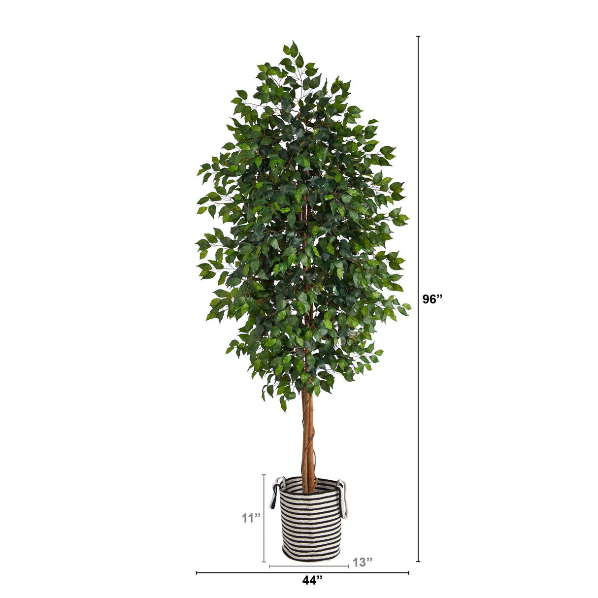 8’ Ficus Artificial Tree in Handmade Black and White Natural Jute and Cotton Planter-Parc Decor