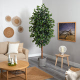 8’ Ficus Artificial Tree in Handmade Black and White Natural Jute and Cotton Planter-Parc Decor