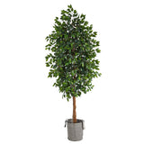 8’ Ficus Artificial Tree in Handmade Black and White Natural Jute and Cotton Planter-Parc Decor