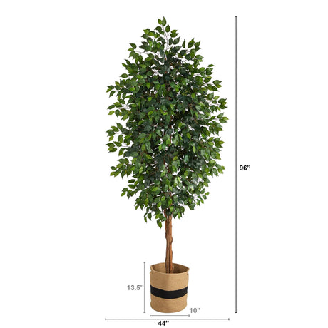 8’ Ficus Artificial Tree in Handmade Natural Cotton Planter-Parc Decor