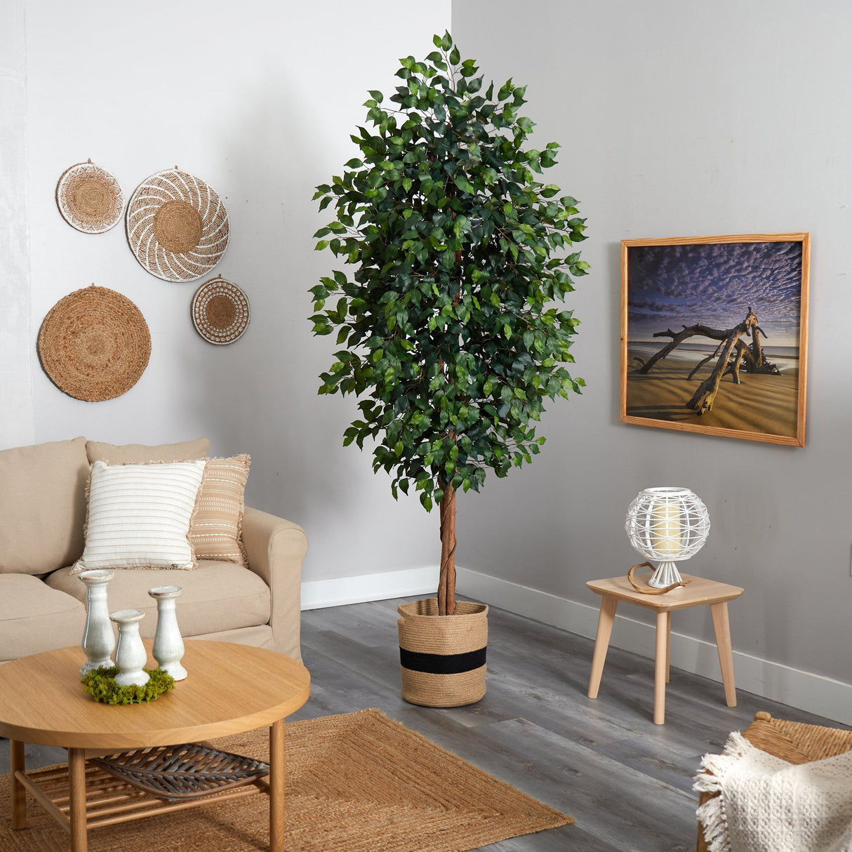 8’ Ficus Artificial Tree in Handmade Natural Cotton Planter-Parc Decor