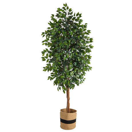 8’ Ficus Artificial Tree in Handmade Natural Cotton Planter-Parc Decor