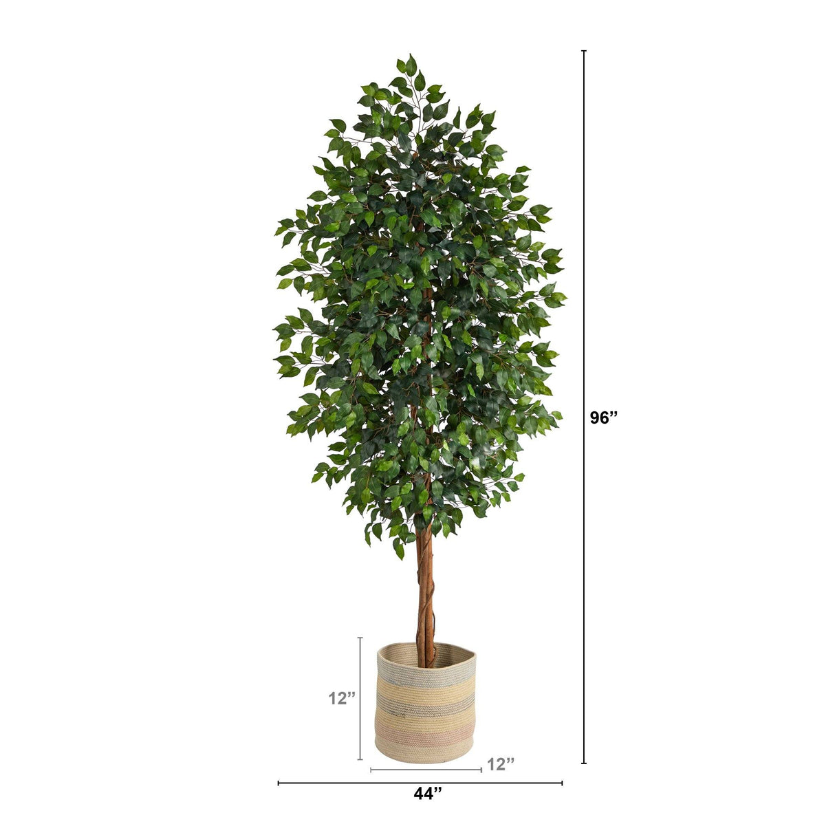8’ Ficus Artificial Tree with Handmade Natural Cotton Multicolored Woven Planter-Parc Decor