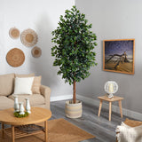 8’ Ficus Artificial Tree with Handmade Natural Cotton Multicolored Woven Planter-Parc Decor