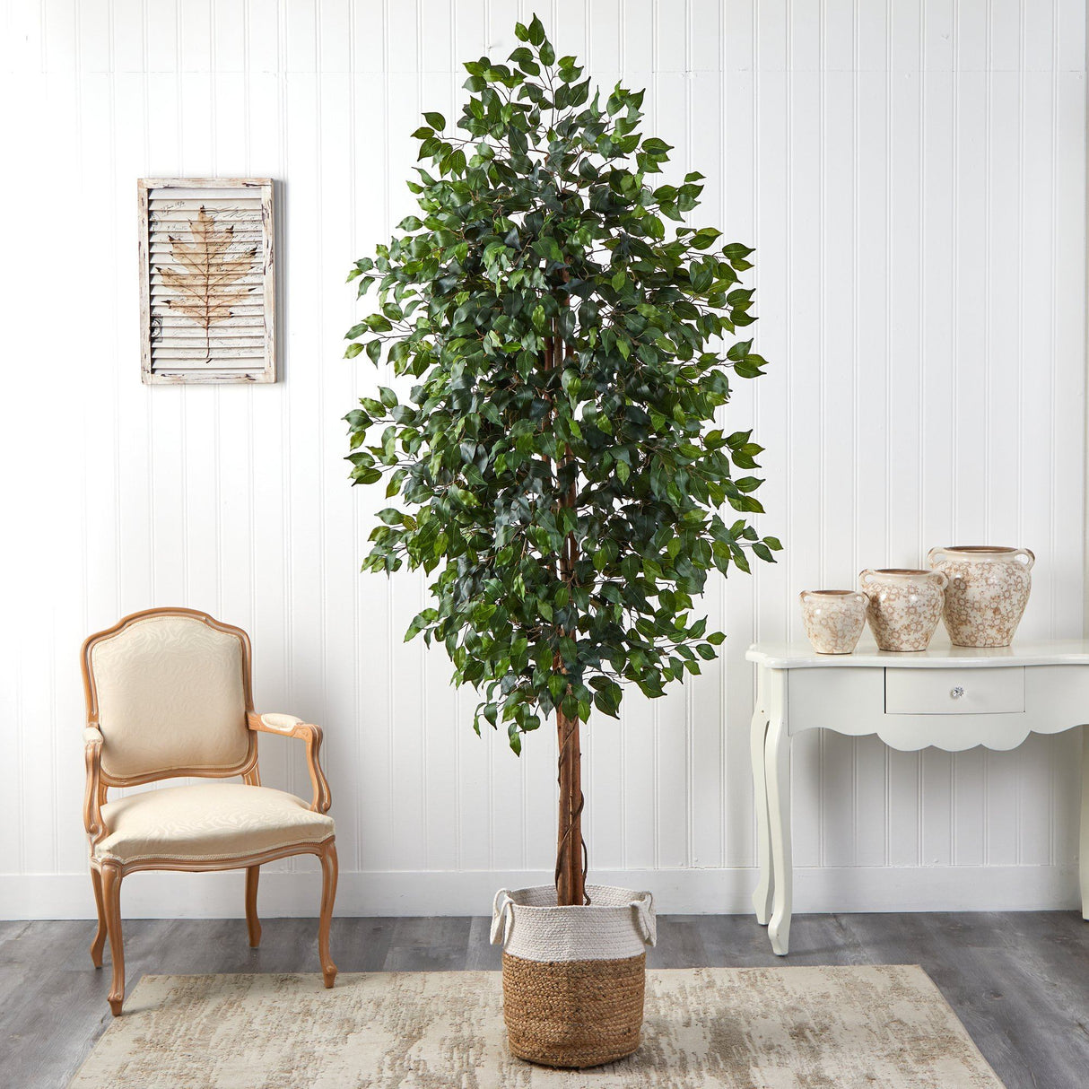 8’ Ficus Artificial Tree with Handmade Natural Jute and Cotton Planter-Parc Decor