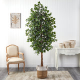 8’ Ficus Artificial Tree with Handmade Natural Jute and Cotton Planter-Parc Decor