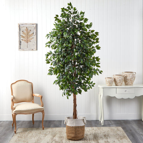 8’ Ficus Artificial Tree with Handmade Natural Jute and Cotton Planter-Parc Decor