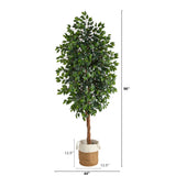 8’ Ficus Artificial Tree with Handmade Natural Jute and Cotton Planter-Parc Decor