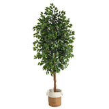 8’ Ficus Artificial Tree with Handmade Natural Jute and Cotton Planter-Parc Decor