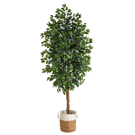 8’ Ficus Artificial Tree with Handmade Natural Jute and Cotton Planter-Parc Decor