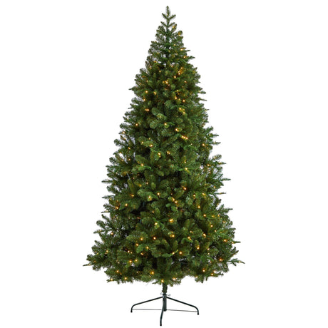 8’ Grand Teton Spruce Flat Back Tree with 280 Warm White LED Lights and 1208 Bendable Branches-Parc Decor