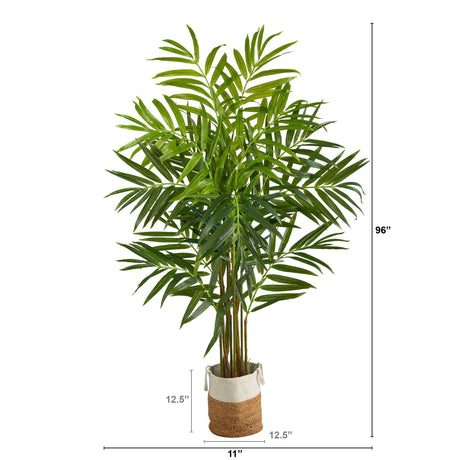 8’ King Palm Artificial Tree with 12 Bendable Branches in Handmade Natural Jute and Cotton Planter-Parc Decor