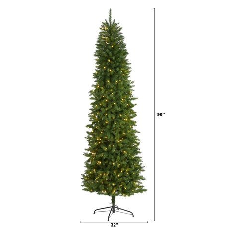 8’ Slim Green Mountain Pine Artificial Christmas Tree with 400 Clear LED Lights-Parc Decor