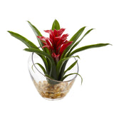 8’’ Tropical Bromeliad in Angled Vase Artificial Arrangement-Parc Decor
