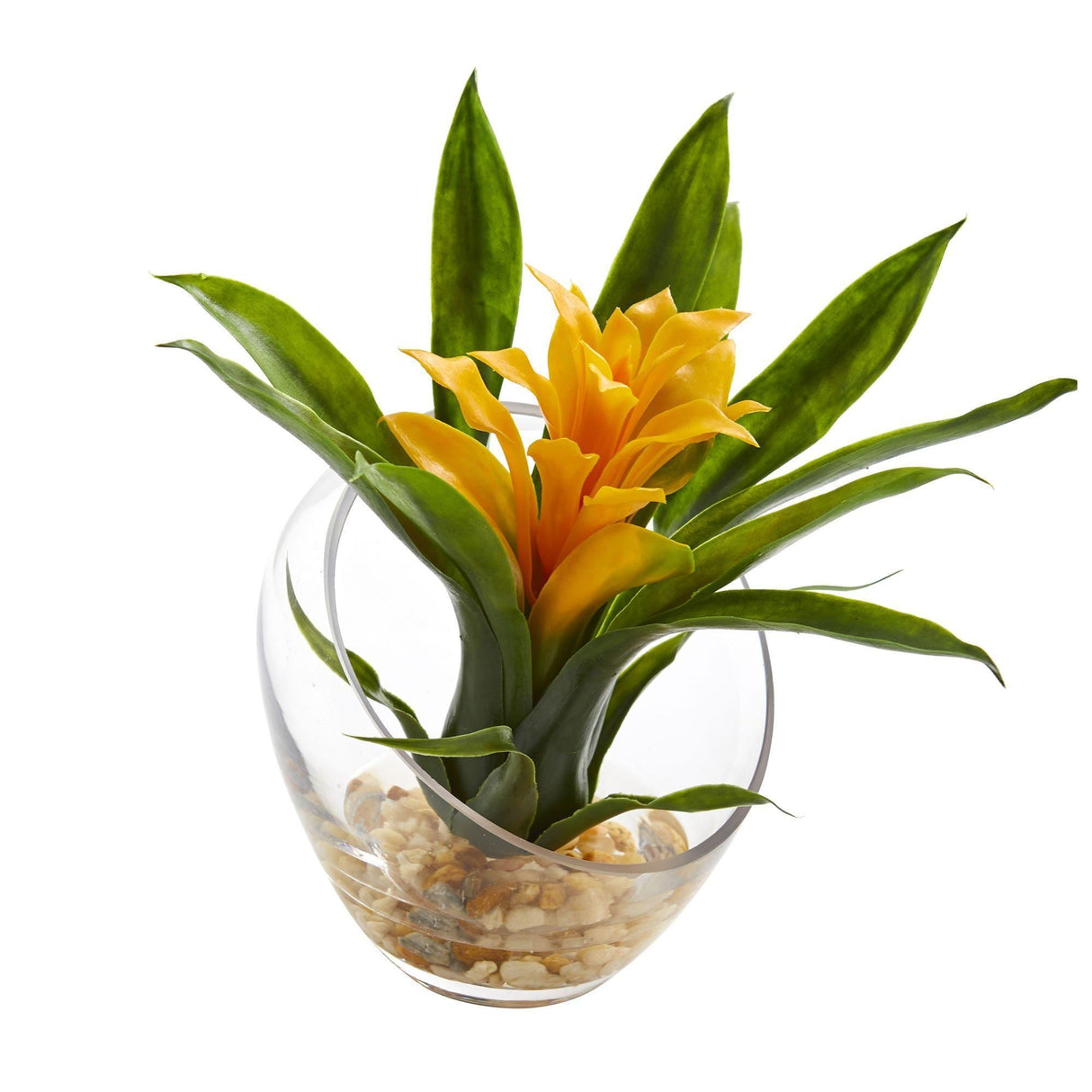 8’’ Tropical Bromeliad in Angled Vase Artificial Arrangement-Parc Decor