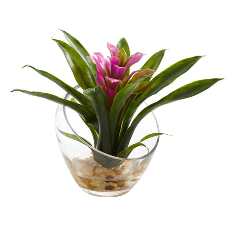 8’’ Tropical Bromeliad in Angled Vase Artificial Arrangement-Parc Decor