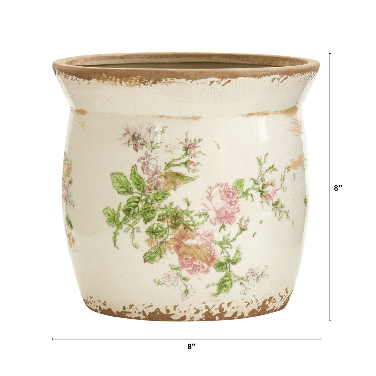 8” Tuscan Ceramic Floral Print Planter-Parc Decor