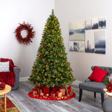 8’ Aberdeen Spruce Artificial Christmas Tree with 500 Clear LED Lights, Pine Cones and Red Berries-Christmas Tree-Parc Decor
