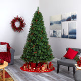 8’ Aberdeen Spruce Artificial Christmas Tree with 500 Clear LED Lights, Pine Cones and Red Berries-Christmas Tree-Parc Decor