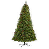 8’ Aberdeen Spruce Artificial Christmas Tree with 500 Clear LED Lights, Pine Cones and Red Berries-Christmas Tree-Parc Decor