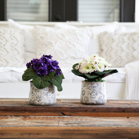 8” African Violet Artificial Plant in Floral Design Vase (Set of 2)-Arrangement-Parc Decor