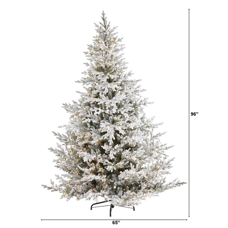 8’ Flocked Fraser Fir Artificial Christmas Tree with 800 Warm White Lights and 4892 Bendable Branches-Christmas Tree-Parc Decor