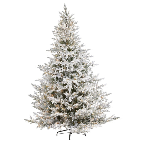 8’ Flocked Fraser Fir Artificial Christmas Tree with 800 Warm White Lights and 4892 Bendable Branches-Christmas Tree-Parc Decor