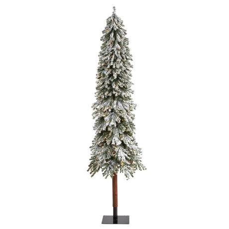 8’ Flocked Grand Alpine Artificial Christmas Tree with 500 Lights and 1051 Branches on Natural Trunk-Christmas Tree-Parc Decor