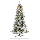 8’ Flocked Livingston Fir Artificial Christmas Tree with Pine Cones and 500 Clear Warm LED Lights-Christmas Tree-Parc Decor