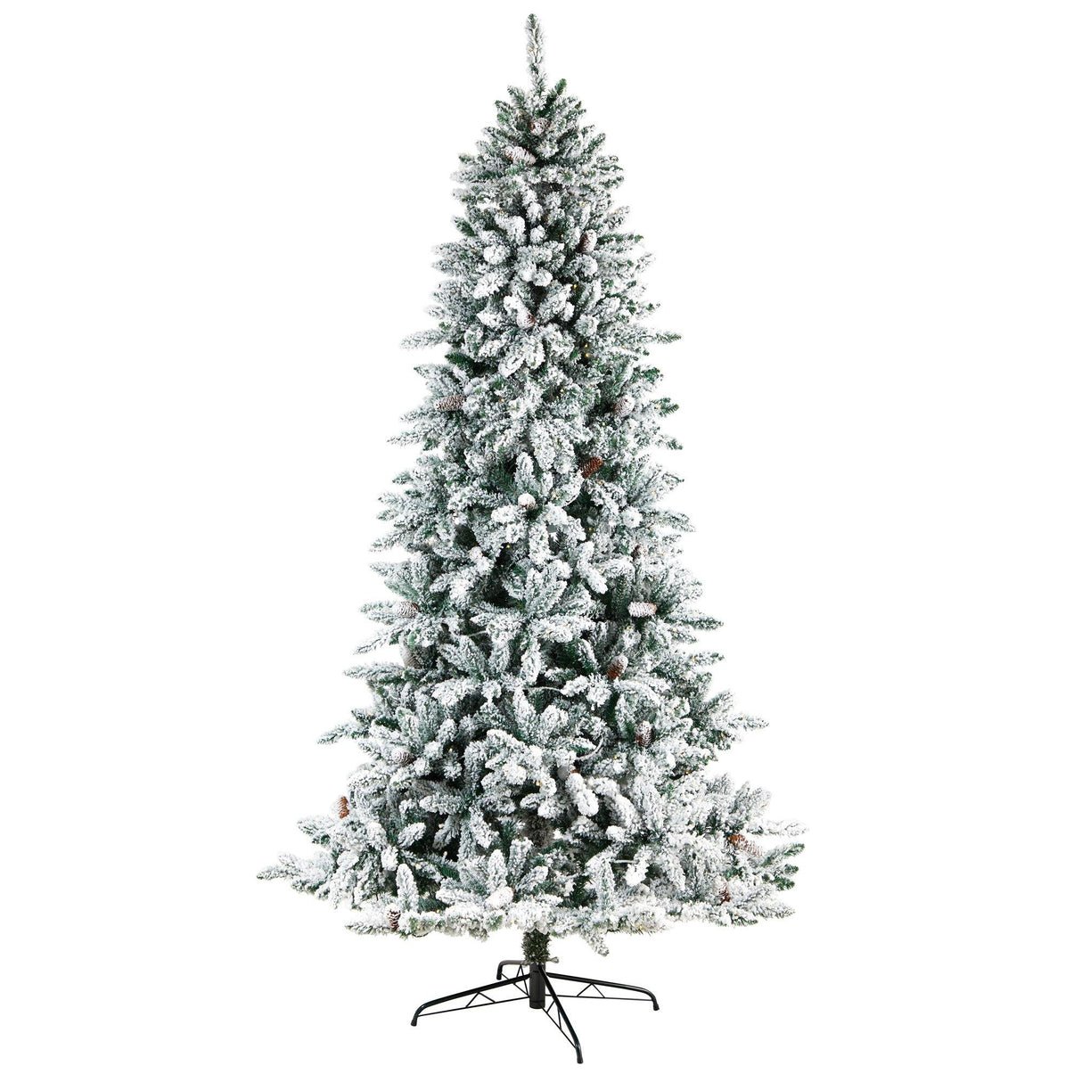 8’ Flocked Livingston Fir Artificial Christmas Tree with Pine Cones and 500 Clear Warm LED Lights-Christmas Tree-Parc Decor